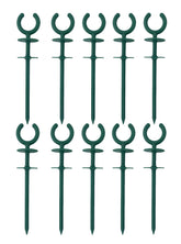 10 pack of green garden hose guide stakes front view