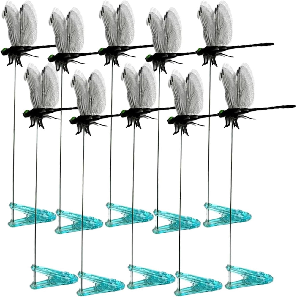 10 PCS Black Dragonfly Clips in outdoor garden setting