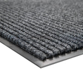 100pointONE Durable Indoor Outdoor Door Mat front view, dark grey striped