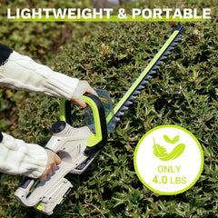20V battery and charger included with DEKOPRO hedge trimmer