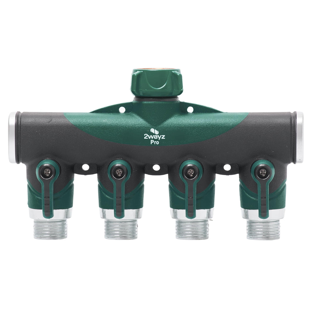 2WAYZ Dual Outlet Water Hose Splitter front view with spigot extender