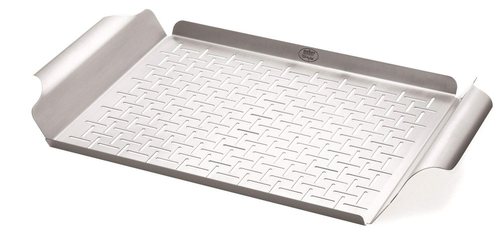 Weber Grill Pan front view, stainless steel, 11.8"W