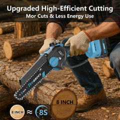 8-inch guide bar attached to TEEANEES Mini Chainsaw