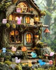 A decorative arrangement of FIVEIZERO Mini Resin Animals in a garden