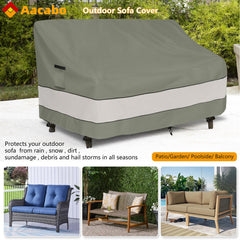 Aacabo Outdoor Sofa Cover showcasing elastic hem and straps