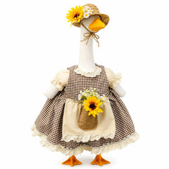 Abbylike sunflower porch goose outfit plaid dress and straw hat