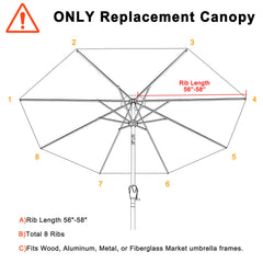 ABCCANOPY 10ft umbrella replacement canopy side view