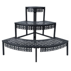 aboxoo 3-Tier Metal Plant Stand front view, black color