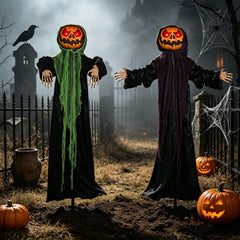 Adjustable arms of yosager lighted pumpkin man in a spooky pose