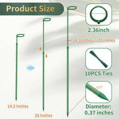 Adjustable plant stakes set with clips and ties