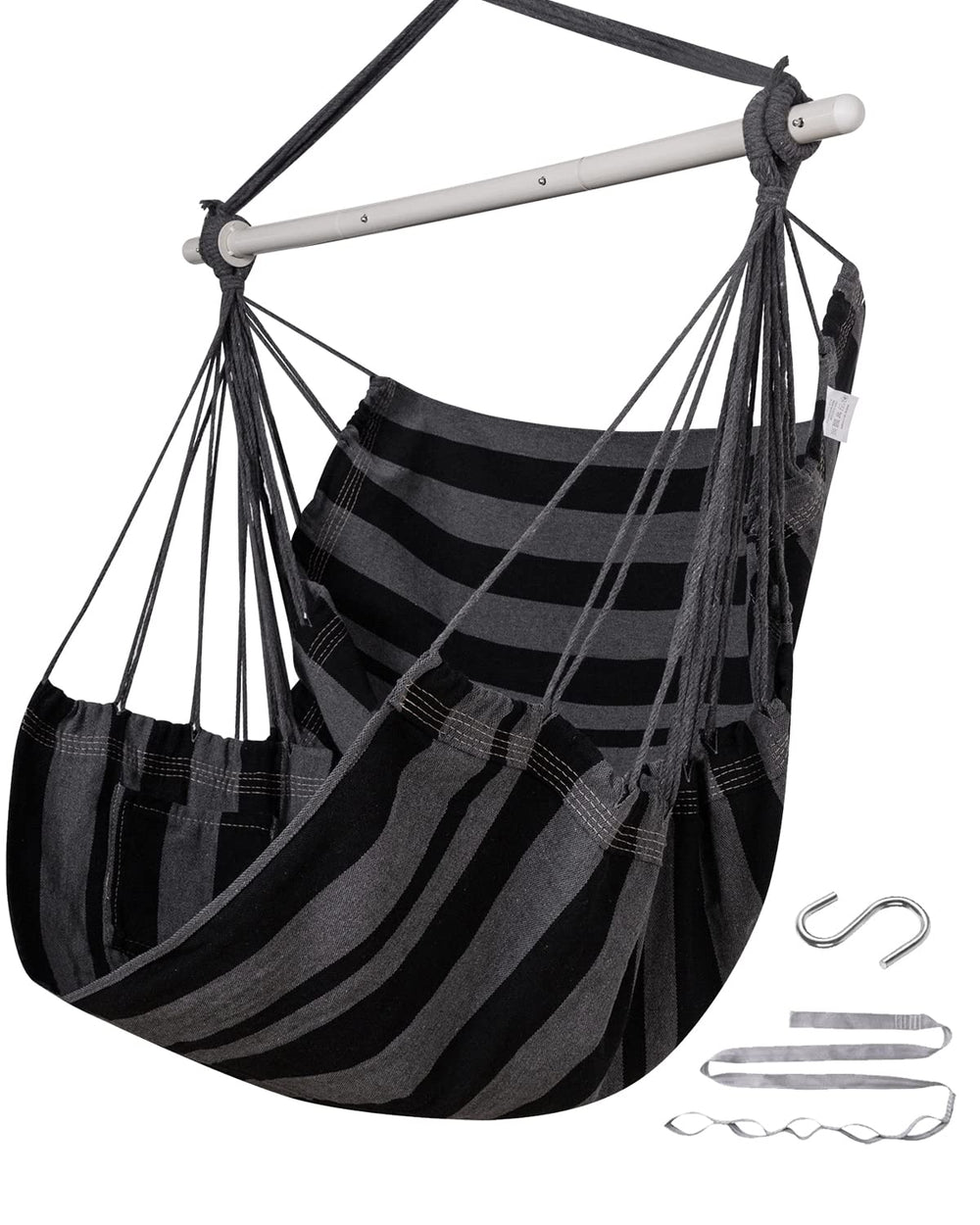 ADVOKAIR Hammock Chair Swing Black and Grey front view