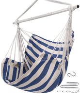 ADVOKAIR Hammock Chair Swing in Blue and White with Steel Bar