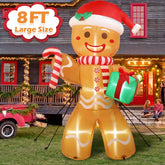 AerWo 8ft Christmas Inflatable Gingerbread Man front view with LED lights
