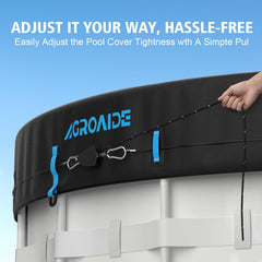 AGROAIDE 18ft Winter Pool Cover secured on a round pool