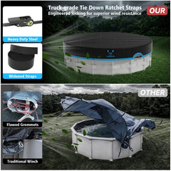 AGROAIDE pool cover secured with industrial-grade metal ratchet