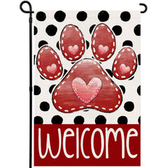 Agroon Valentines Garden Flag 12x18 inch with red paw print design
