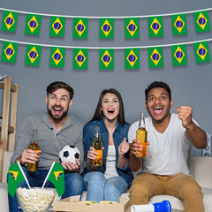 AhfuLife Brazil flags bunting hanging in a garden