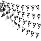 AhfuLife checkered flag bunting front view showing black and white flags