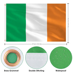 AhfuLife Irish Flag 3x5 ft showing brass grommets