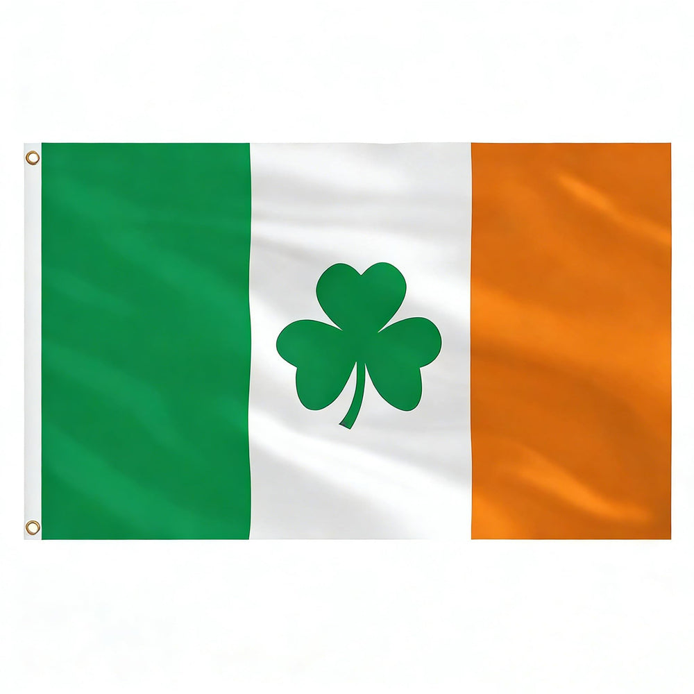AhfuLife Shamrock Flag Banner 3x5 Ft front view with vibrant green shamrock design