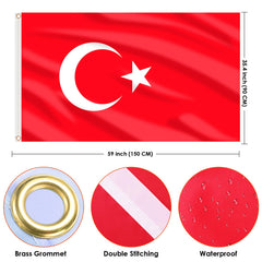 AhfuLife Turkey Flag 3x5 ft showing brass grommets