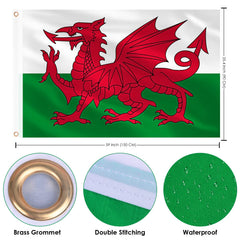 AhfuLife Wales Flag 3x5 ft showing brass grommets and stitching