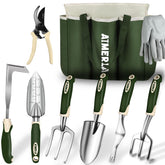 Aimerla Gardening Tools Set of 9 with Dark Green handles