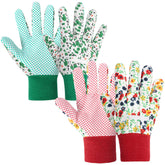 Ainiv Floral Gardening Gloves for Women, front view in green and red