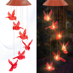 AIONASA Cardinal Solar Wind Chimes showing red lights in the dark