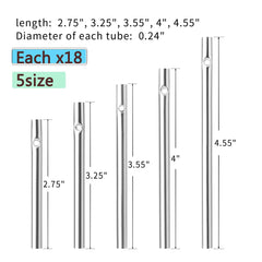 all 90 wind chime tubes displayed together on a flat surface