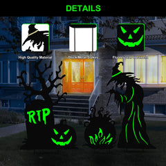 All three BRIGHTDECK Halloween yard signs displayed together