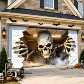 Allotall Halloween Garage Door Cover 16x7 FT front view with 3D skull design