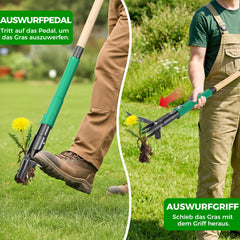 Allsetool weed puller tool side view showcasing the bamboo handle