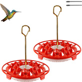 allslotx red hummingbird feeder front view with 25 ports