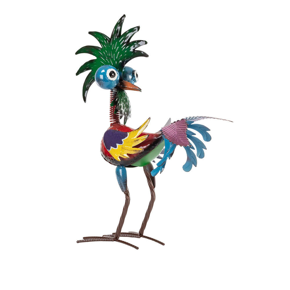 Alpine 19-inch Tropical Rooster Statue front view with vibrant feathers