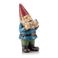 Alpine Corporation 12" Tall Garden Gnome with colorful bird accent, front view