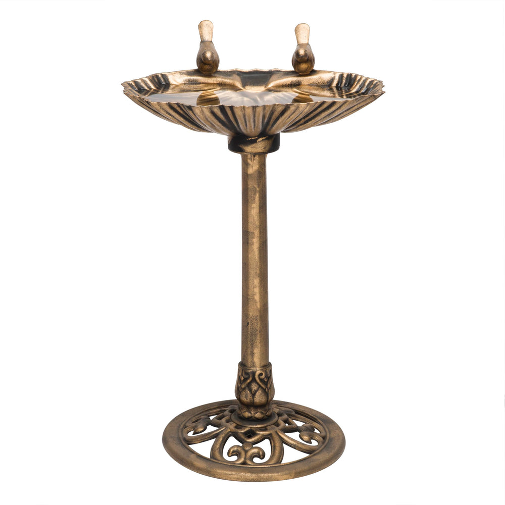 Alpine Corporation 31" Bronze Birdbath front view with two bird figurines