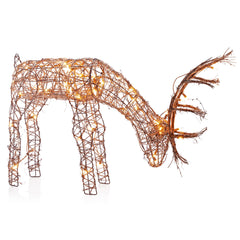 Alpine Corporation Rattan Grazing Reindeer side view with festive lighting