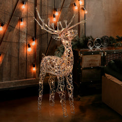Alpine Rattan Reindeer with 50 warm LED lights lit up