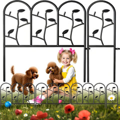 AMAGABELI 6-panel garden fence 18in high and 7ft long black leaf design