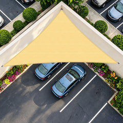 Amagenix 16' triangle sun shade sail in sand colour, front view