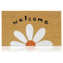 AMARU Coir Welcome Mat Daisy design front view