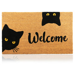 AMARU DOOR MATS Coir Welcome Mat front view, Welcome Cats design