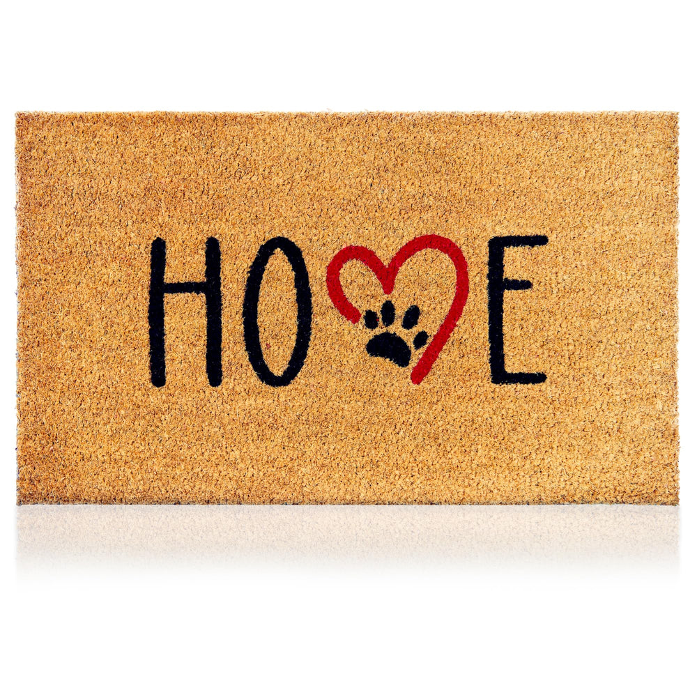 AMARU DOOR MATS Coir Welcome Mat front view with dog footprints
