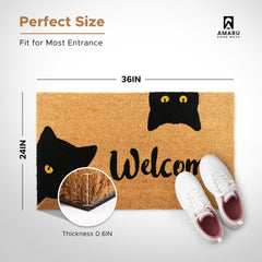 AMARU DOOR MATS Coir Welcome Mat side view showing non-slip backing