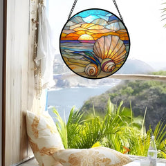 AMDERVEN Ocean Stained Glass Suncatcher with chain and hook