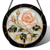 AMDERVEN Pink Rose Stained Glass Suncatcher front view