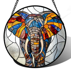 AMDERVEN Stained Glass Elephant Suncatcher front view
