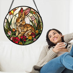 AMDERVEN Stained Glass Rabbit Suncatcher with vibrant colours