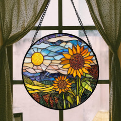 AMDERVEN suncatcher showing vibrant orange sunflower colours